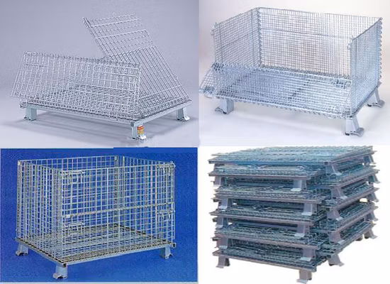 Welded Mesh Cages Mesh Wire Foldable Forklift Folding Metal Stacking Container Pallet Cages